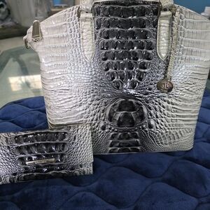 New Brahmin Grey and Black Duxbury Set Embossed Shoulder Bag